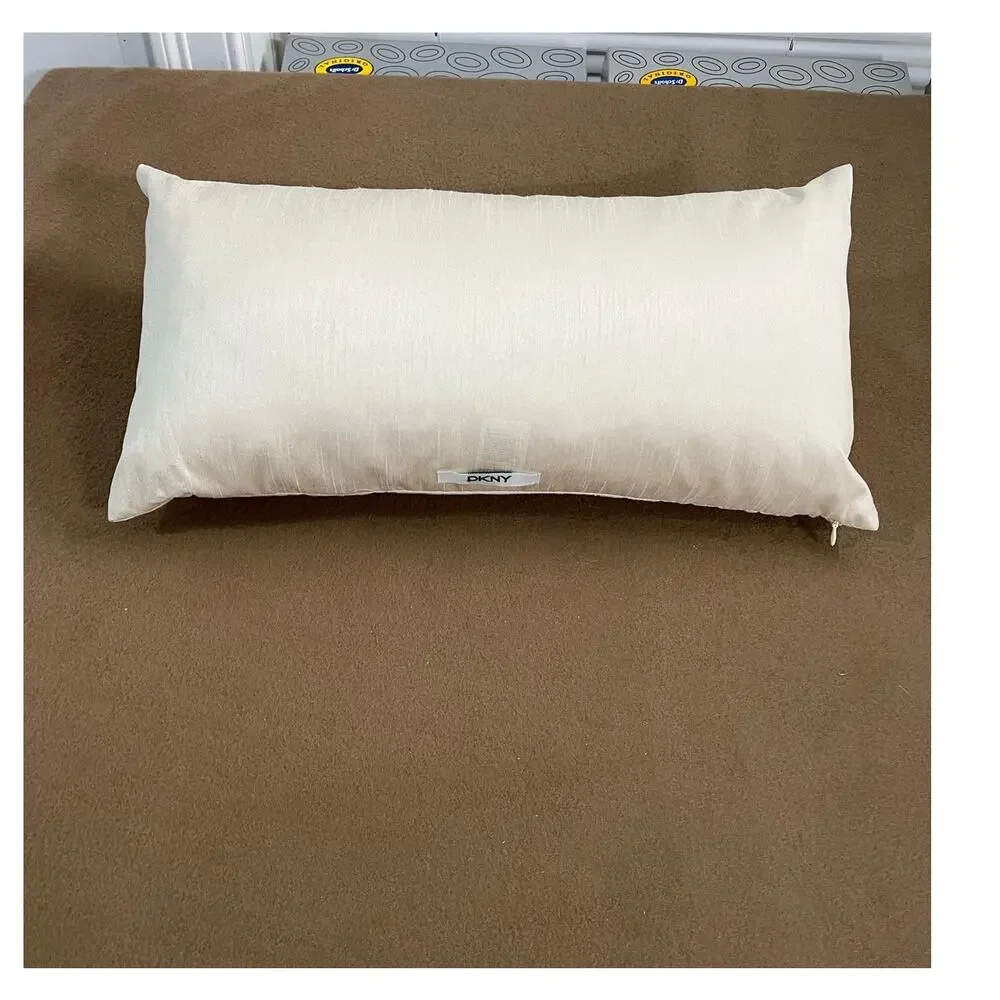 DKNY 11 X 22 Decorative Pillow Cream Textured Embellished Animal Pattern NEW